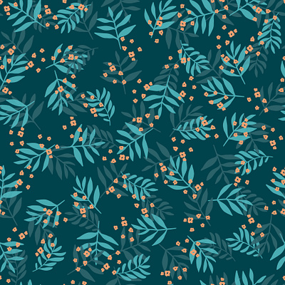 Leaves and flowers - seamless pattern art blue botanical digital art fabric design floral flowers leaves pattern plants surface design