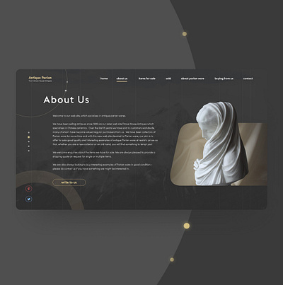 Second screen of website antique parian wares. design ui ux web website