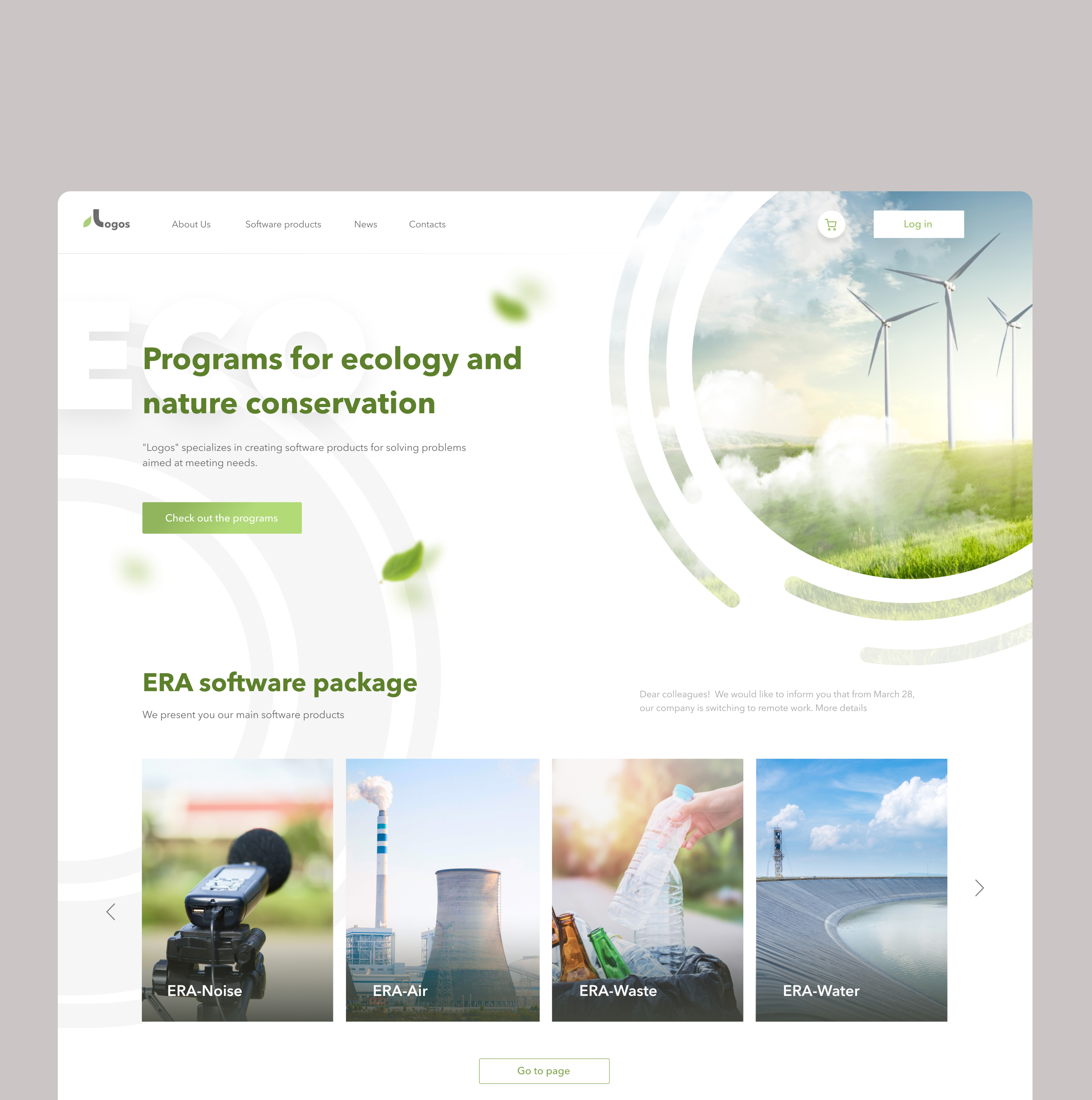 Example of Website concept for the environmental company Logo