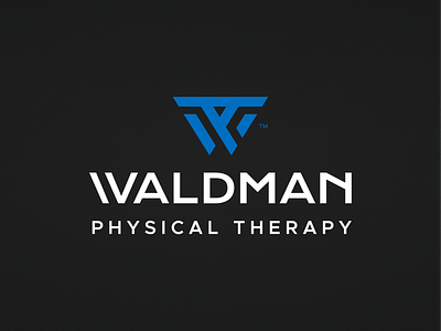 Waldman™ Physical Therapy abstract blue bold brand identity letter logo icon minimal monogram stationery w p t