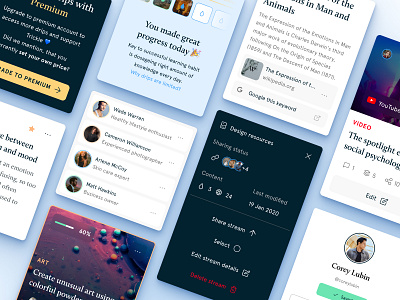 Trickle.app - Design System app atomic buttons card cards components design design system elements learning list items mobile platform progress reader system trickle ui ux website