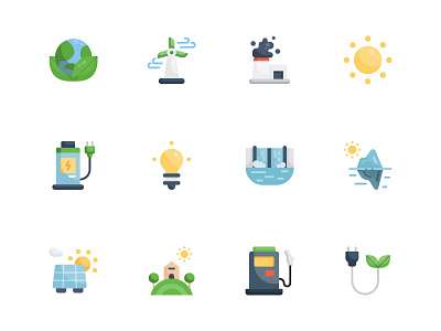 Ecology app color design ecology energy flat green icon illustration minimal nature power set ui vector web