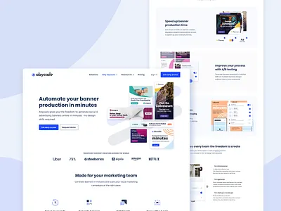Abyssale Homepage abyssale ads advertising automation banners clean generation homepage minimalistic social ads ui ux