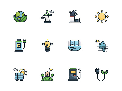 Ecology Filled outline. color design ecology energy filled filled outline flat icon icon design illustration line nature set ui vector web