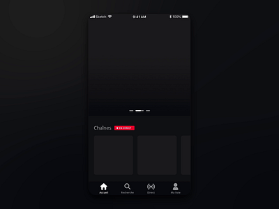 Skeleton & Animation - TF1 App app app design carrousel cover dark app dark ui design design system form interaction keyboard mobile motion page transition product design signup slider transition video video player