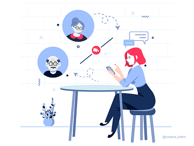 Pandemic Learnings - III adobe illustrator colour palette family flat design illustration lady old man parents video calling