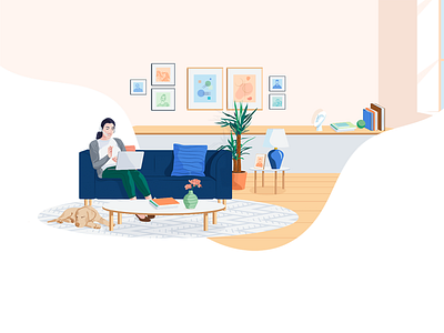 Workable - Work from Home couch decoration dog handrawn headset hr illustration interview livingroom remote remote working remotework video videocall workfromhome