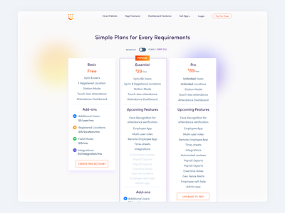 Pricing Page attendance clean ui comparison creative design features landing page ui plans pricing page pricing plans pricing table technology ui ui ux ui design ux uxdesign web app web design