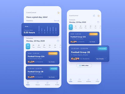 Sport App for Kid's Coaches app blue coach fitness gradient ios kid mobile mobile app design sport ui userexperience userinterface ux