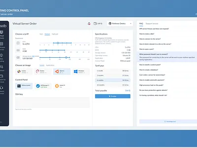Hosting control panel - Virtual Server Order dashboard design flat hosting ui ux vds vps web website