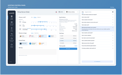 Hosting control panel - Virtual Server Order dashboard design flat hosting ui ux vds vps web website