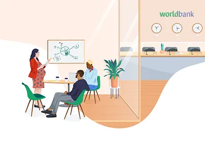 Work Environment 2d bank conference hand drawn hr illustration meeting office plant pregnant presentation statistics stats work workspace