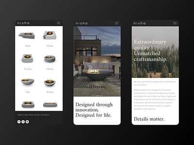 Nisho 3d carousel collection colorado fire fire feature firepit fireplace minnesota mobile nisho renders responsive responsive design type web design website