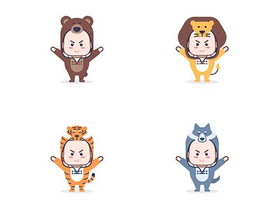 set of kids character with animal suit 1 01 animal baby character costumes cute design flat illustration kawaii kids suit