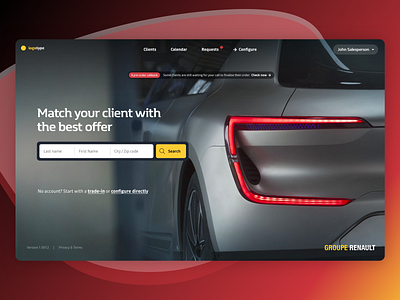 Sales tool - Homepage automotive car car service client management crm dealer dealership homepage homepage design omnichannel product design prototype renault sales search engine symbioz uidesign ux vehicle