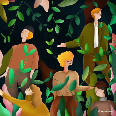 Jungle digitalart green group jungle leaves people people illustration procreate