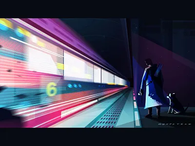 Cyber Subway concept art cyberpunk dog illustration photoshop subway train