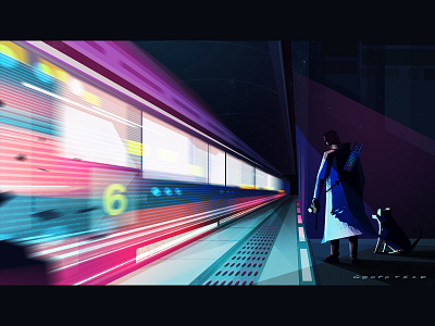 Cyber Subway concept art cyberpunk dog illustration photoshop subway train