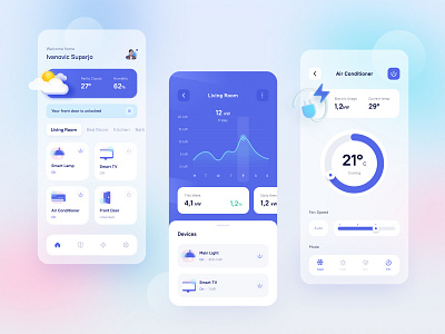 Smarthome App Exploration app appdesign blur clean design gradient minimal simple smart smarthome ui ui ux ux