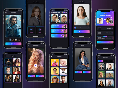 Face Swap Video App ai app app design application celebs face change face swap face swap photo face swap video face swapper faceswap faceswapper graphic design mobile app reface ui uiux ux