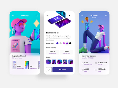Huawei App Exploration 3d illustration app design buy clean huawei leo natsume mobile mobile app phone shop ui ux