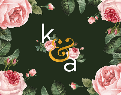 K & A Wedding Branding ampersand branding gold green invite monogram olive pink roses stationery wedding