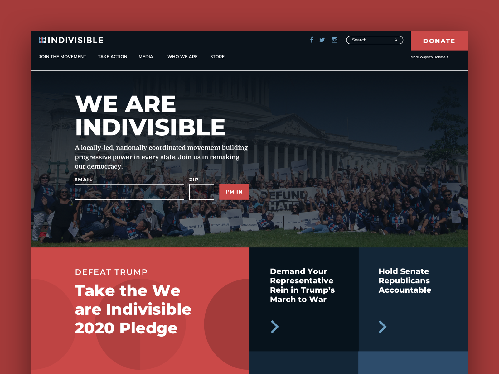 Example of Indivisible Homepage