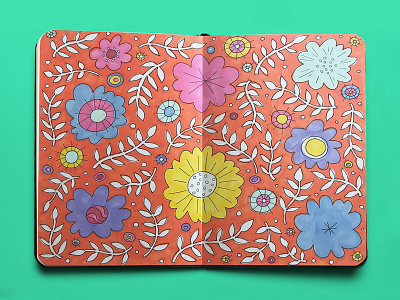 Sketchbook Floral Design bright colors design doodle drawing flat illustration floral design floral pattern flower illustration flowers illustration marker marker sketch orange pattern pattern design sketchbook sketches