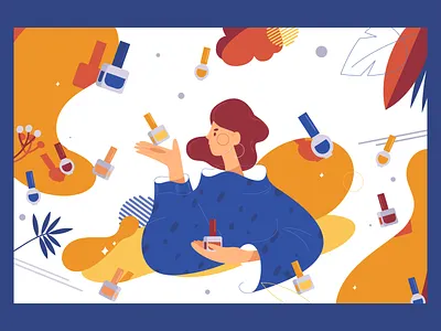 Nail polish isn't an obsession... ad blue character color concept flat illustration nail nail polish one shine vector woman