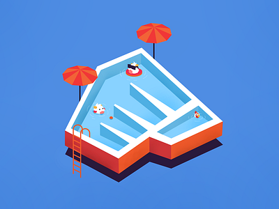 Summer Break blue clean cute duck fist flat floaties illustration isometric logo pool poro riot games summer sunglasses swimming