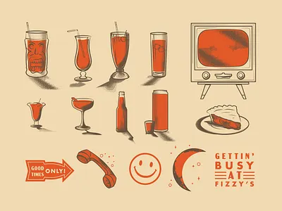 Fizzy's Assets 50s bar drinks halftone illustration vintage drinks