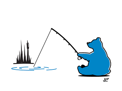 Bear Gone Fishin' bear black blue cattail fishing happiness vector