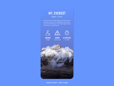 DailyUI #045 - Info Card adobe xd app card dailyui design digital everest facts gradient info info card information interface minimal mountain ui ux