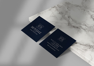 Moussias Home Collection business cards brand identity branding business cards decoration design greece greek greek alphabet greek font home collection home linen logo logotype minimalism monogram navy blue symbol typography visual identity