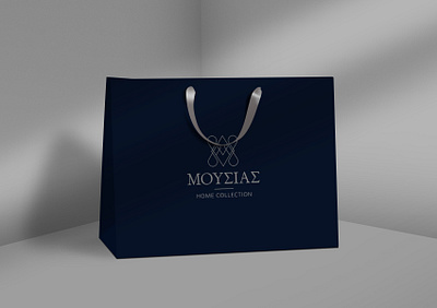 Moussias Home Collection shopping bag brand identity branding design greece greek greek alphabet greek font home collection home linen logo logotype minimalism monogram shopping bag symbol typography visual identity