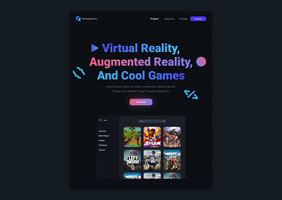 VR, AR oriented gaming platform landing page augmented reality colorful colors design gradients shadows typography ui ui ux user experience ux virtual reality