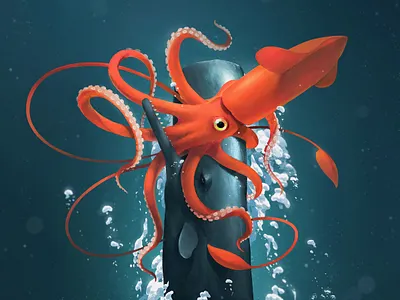 Battle in the Deep cephalopod colossal deep sea feast giants hunter illustration nautical ocean photoshop sperm whale squid whales