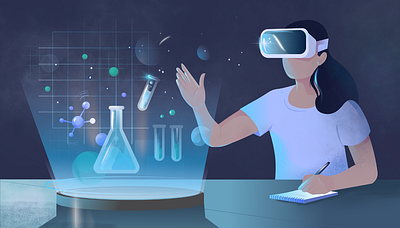 Virtual Reality the future of Online Learning artificial intelligence hologram illustration online learning science student virtual reality