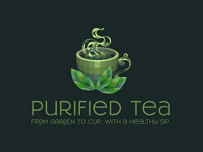 Purified Tea - Polygonal Version 3d logo branding cup logo geometric logo illustration illustrator logo design low poly logo polygonal logo tea cup tea logo typography