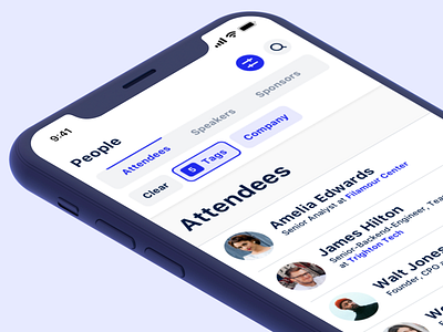 Attendee filters app attendee event event app filter list mobile people speakers sponsors