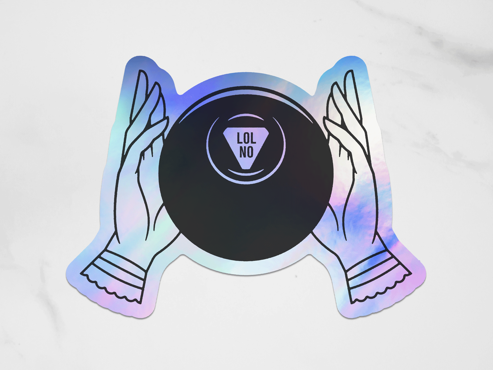 Sarcastic 8 Ball 8 ball diecut hands holographic illustration lol magic no sticker