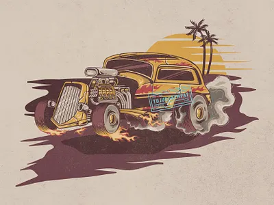 Hotrod Beach Paradise california comission design handdrawn hotrod illustration illustrator old car outdoor paradise summer summertime tshirt design vintage vintage badge vintage design vintage illustration