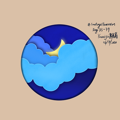 Moon in the Cloud with Digital Paper-Cut Effect 100daychallenge 100daysofillustration illustration papercut procreate