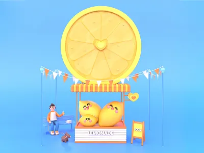 Refreshing Summer 3d character character animation character design colors design dog dribbble dribbble best shot drink festival fruit illustration lemon lemonade lemons store summer summertime yellow
