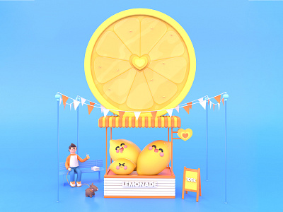 Refreshing Summer 3d character character animation character design colors design dog dribbble dribbble best shot drink festival fruit illustration lemon lemonade lemons store summer summertime yellow