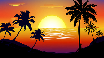 beach sunset dx444 design illustration vector