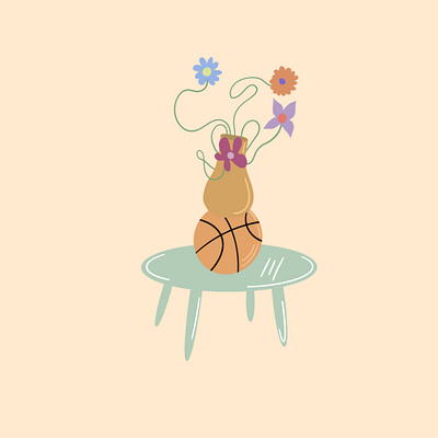 flowers on top of basketball on top of table design digital art illustration plant procreate