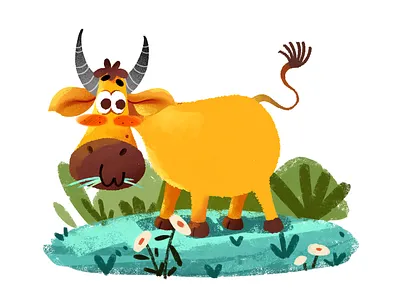 The cow animal illustration branding character design childrens illustration cow design flat girls illustration photoshop plants