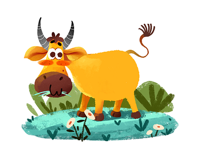 The cow animal illustration branding character design childrens illustration cow design flat girls illustration photoshop plants