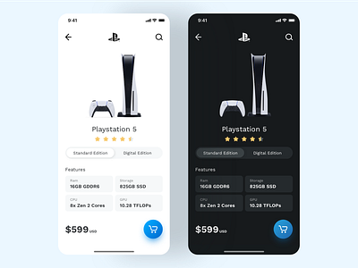 PS5 Shop app app design dark mode ecommerce light mode playstation5 playstore ps ps5 shop store ui ux